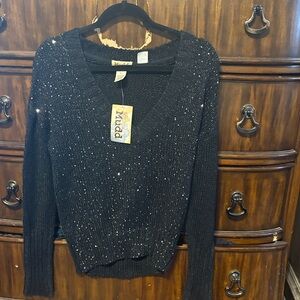 Mice Black Sequin V-Neck Women's jr Sweater